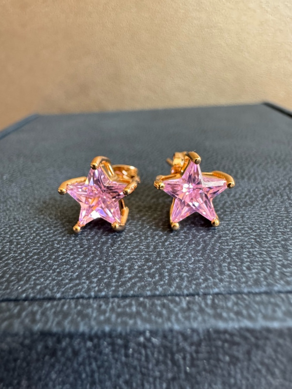 NEW Gold Star Pink Crystal Stud Earrings NWOT
